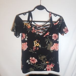 Eye candy sexy strappy busty floral cold shoulder